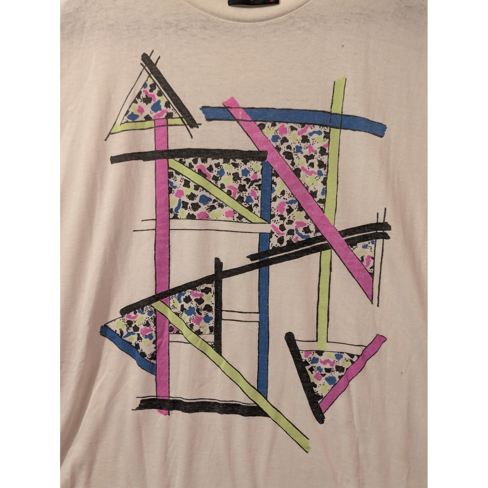 Marika Graphic T-Shirt Womens XL White Excellent Vintage 80s 90s Geometric Retro